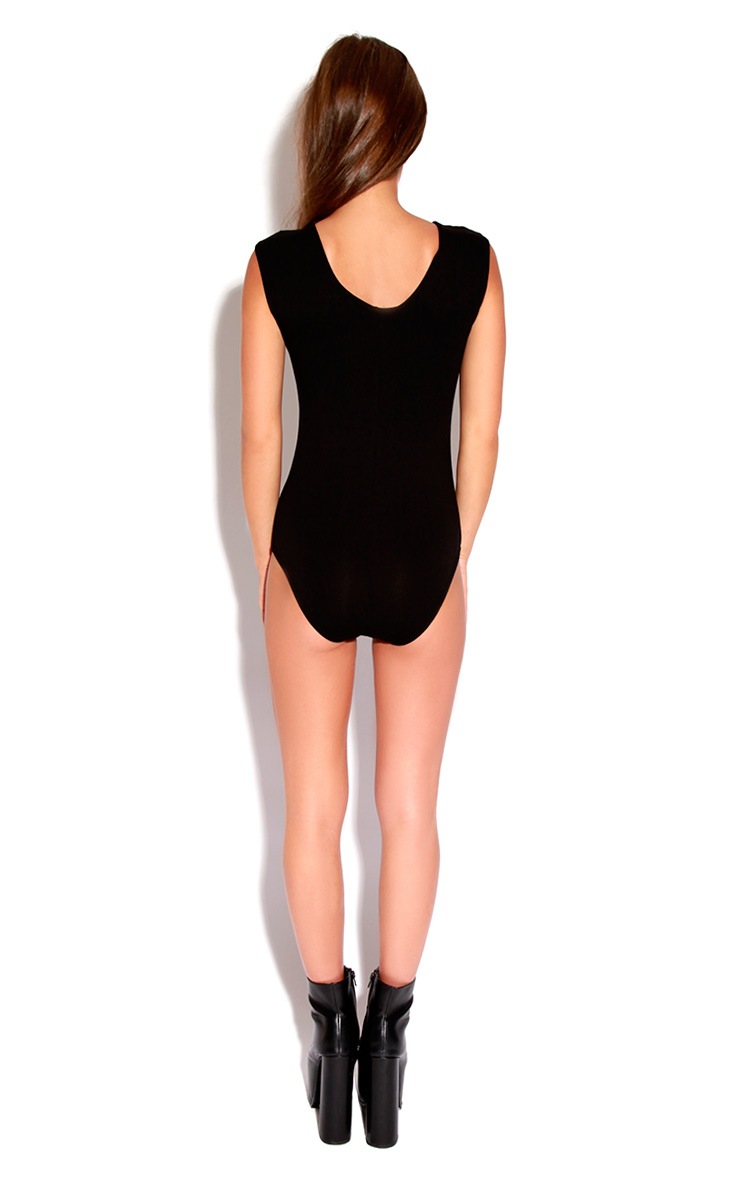 Jackie Black Mesh Panel Bodysuit PrettyLittleThing