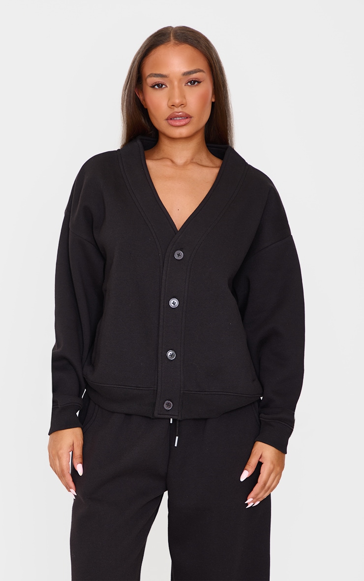 Petite Black Button Up Side Pocket Sweatshirt image 1