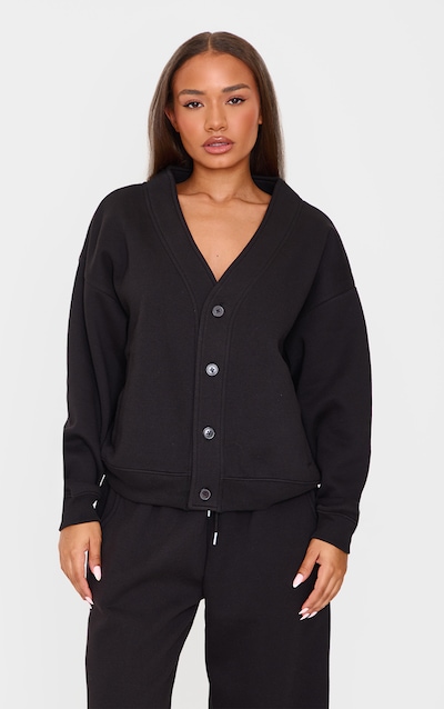 Petite Black Button Up Side Pocket Sweatshirt