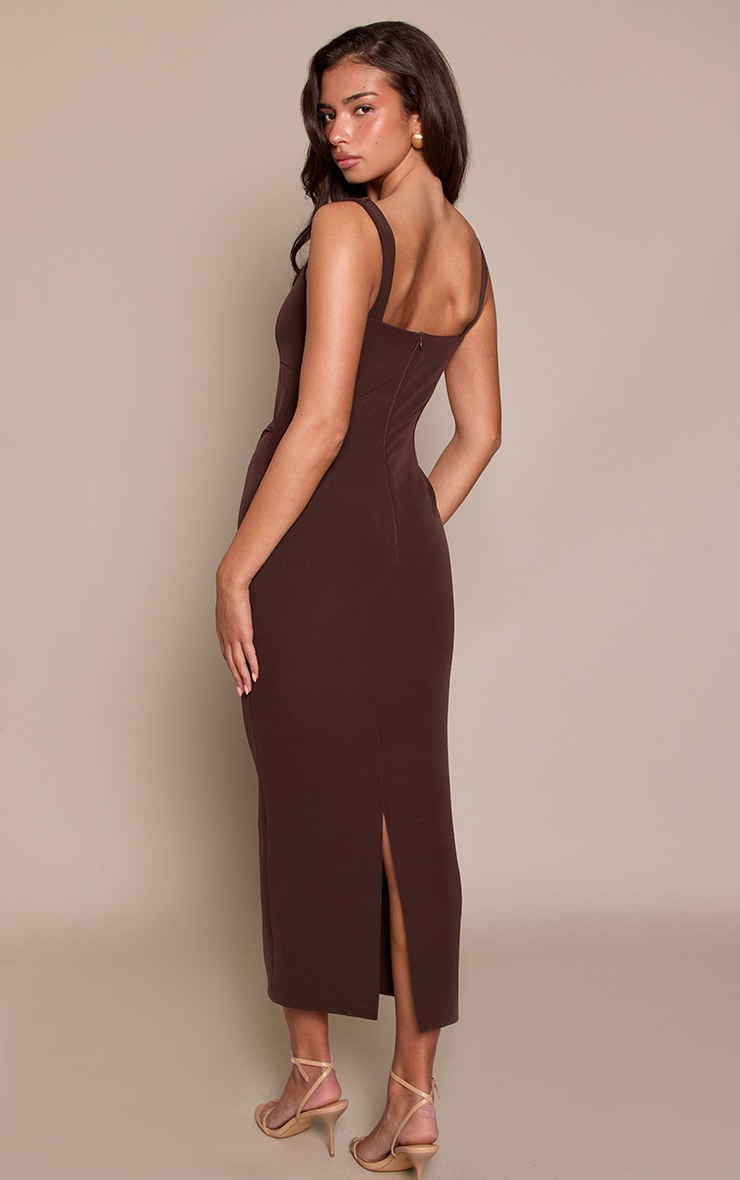 Chocolate Woven Corset Detail Maxi Dress image 2