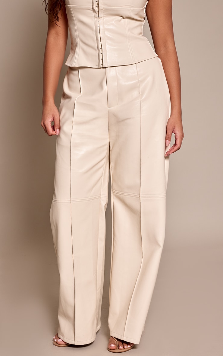 Shape Pantalon large en PU crème à lisérés surjetés image 2