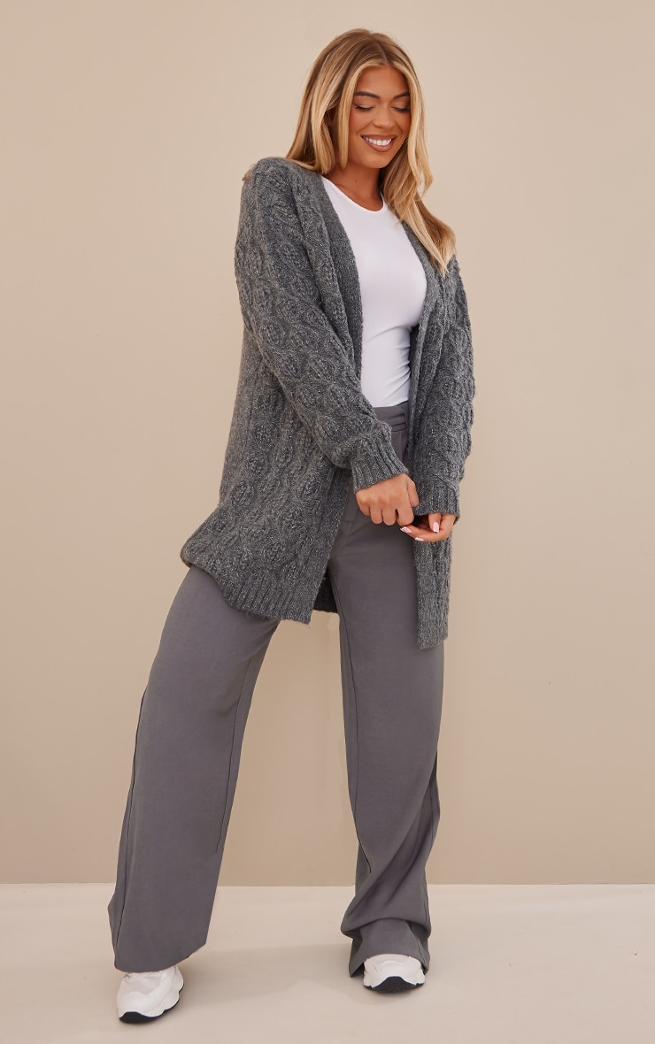 Charcoal Twist Cable Detail Oversized Knit Cardigan image 3