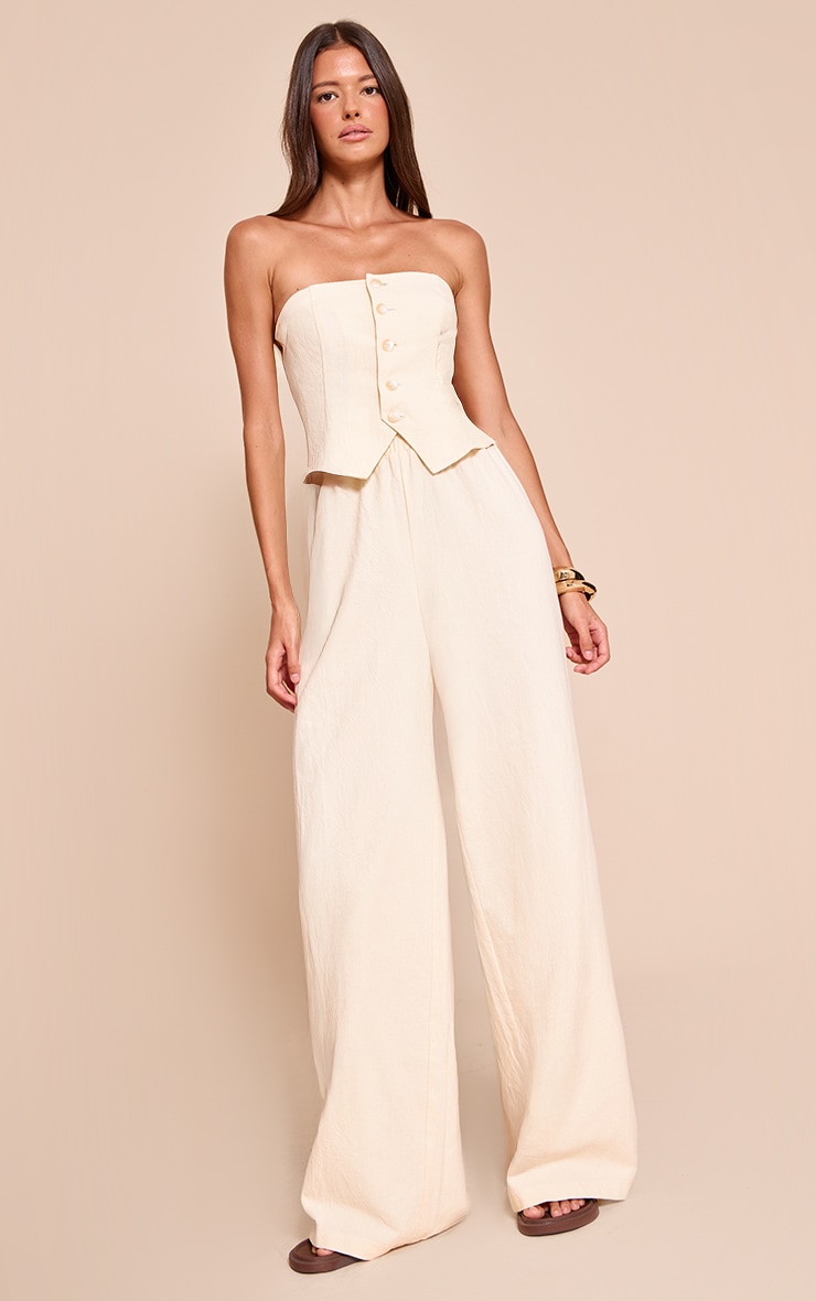 Cream Textured Bandeau Button Jumpsuit image 3