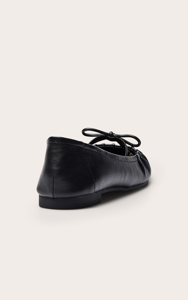 Black Bow Ruched Square Toe Ballet Flats image 4