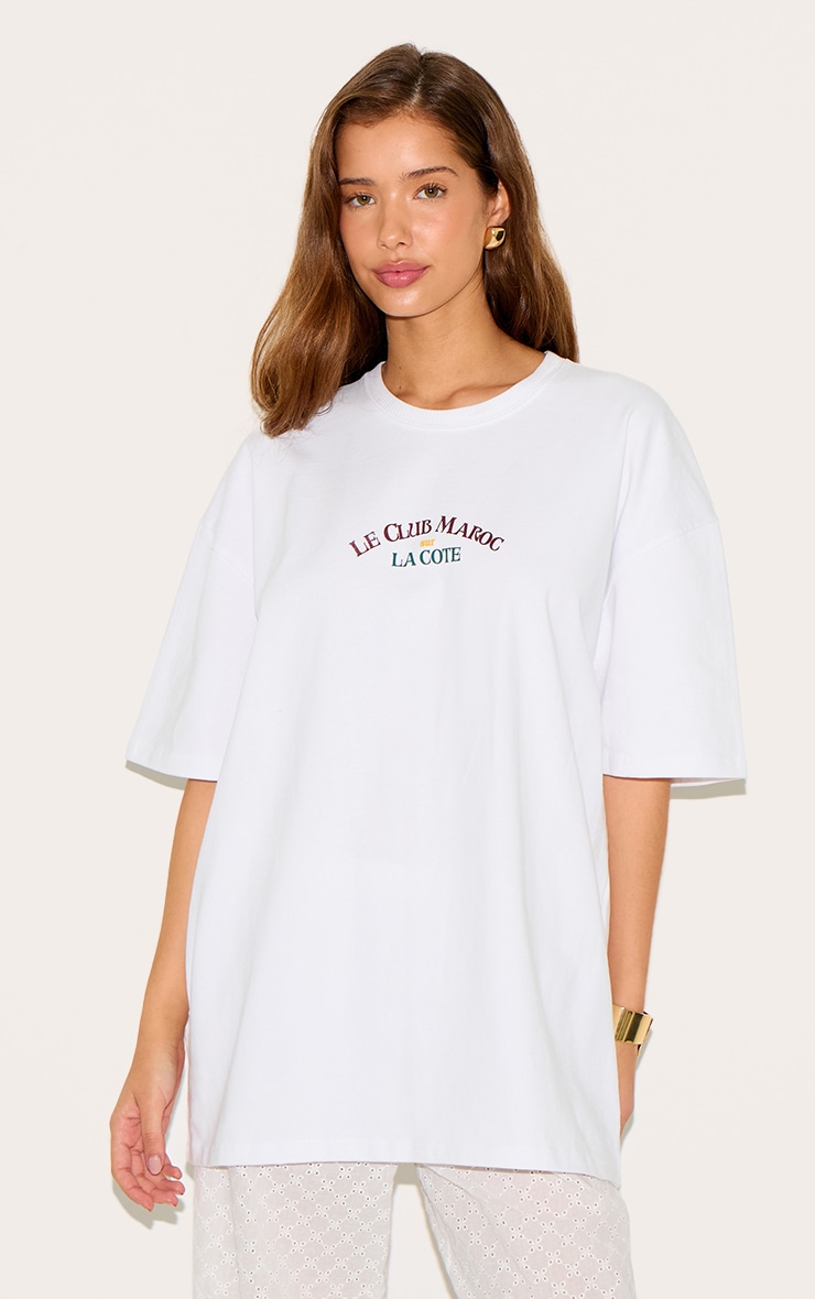 T-shirt oversize en coton blanc à graphique "Le Club Maroc" image 2