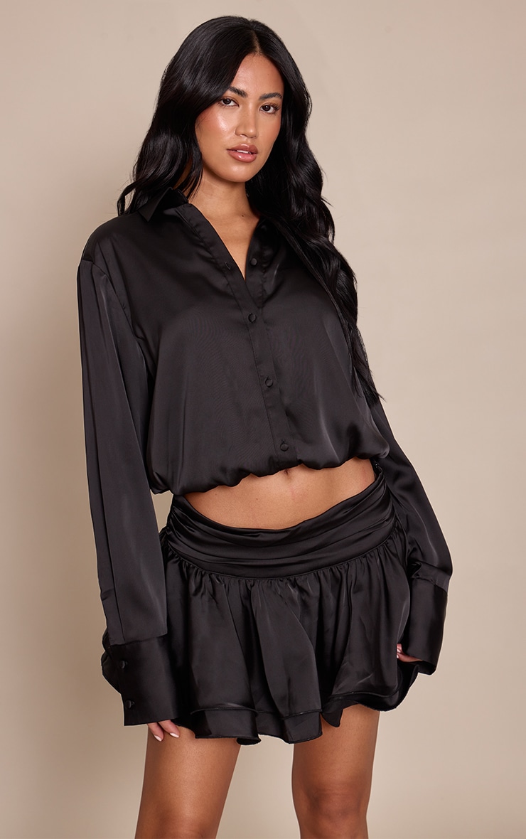 Black Satin Oversized Long Sleeve Shirt
