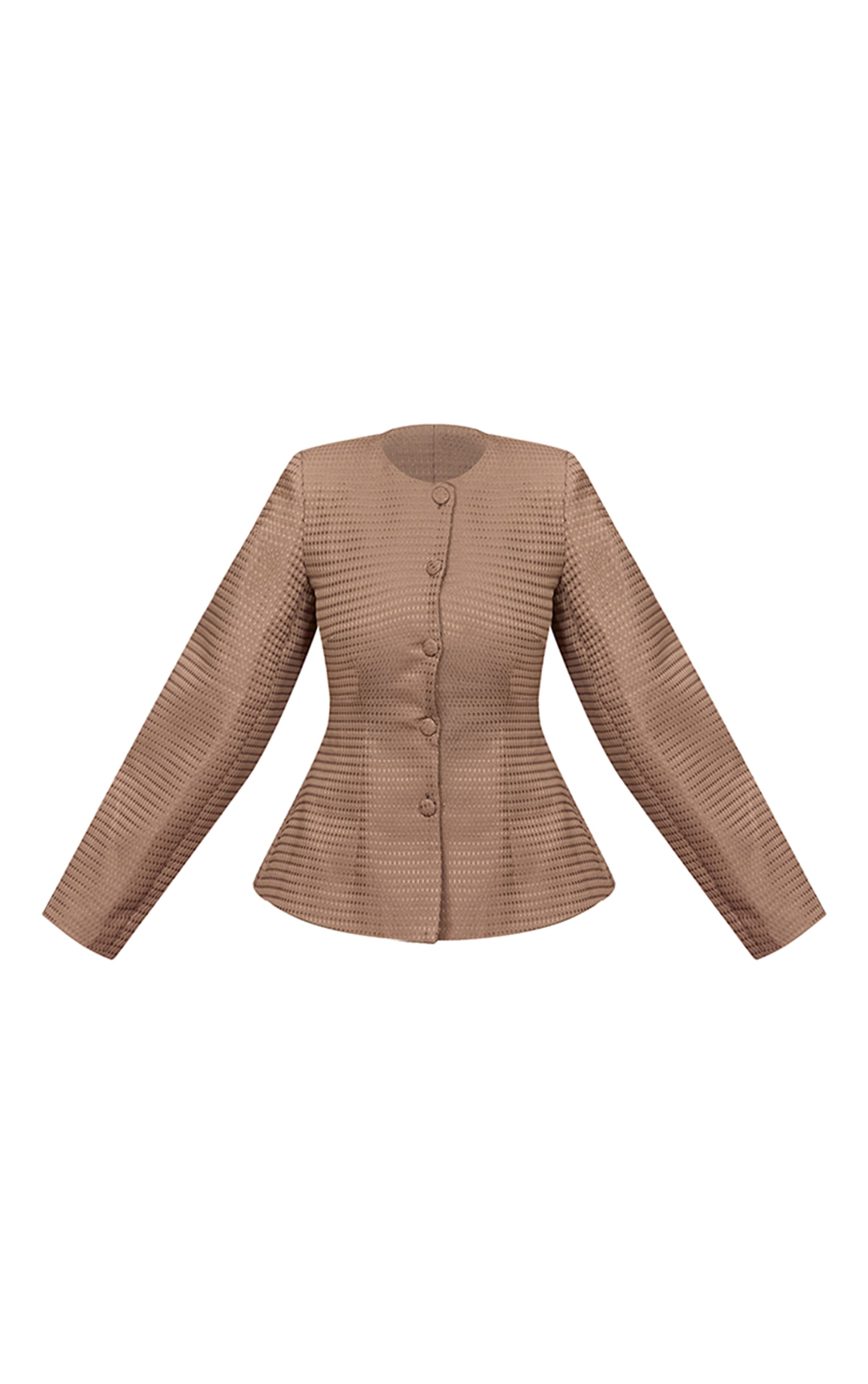 Taupe Boucle Cinched Waist Cocoon Sleeve Button Up Blazer image 7