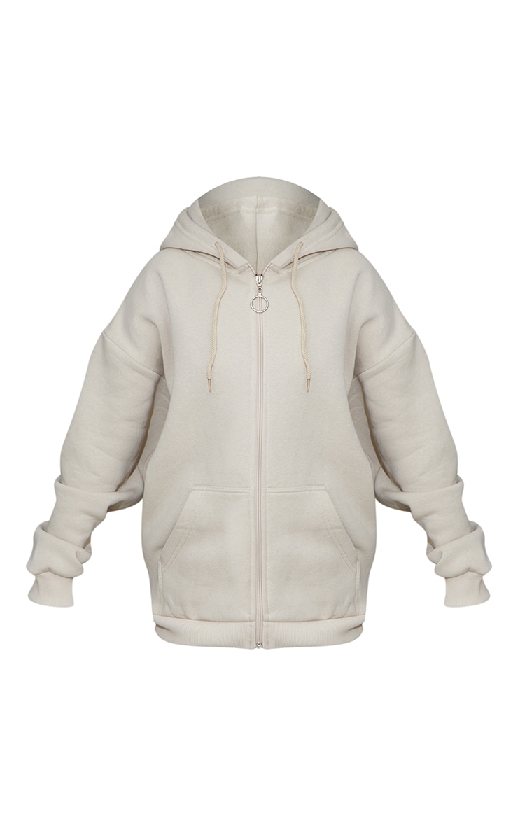 Petite Hoodie très oversize gris pierre à poches et zip image 5