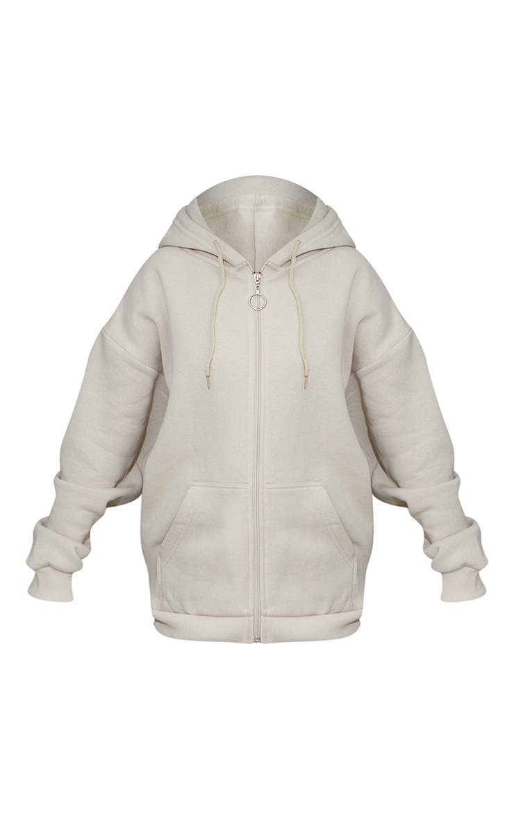 Petite Stone Extreme Oversized Pocket Front Zip Through Hoodie image 5