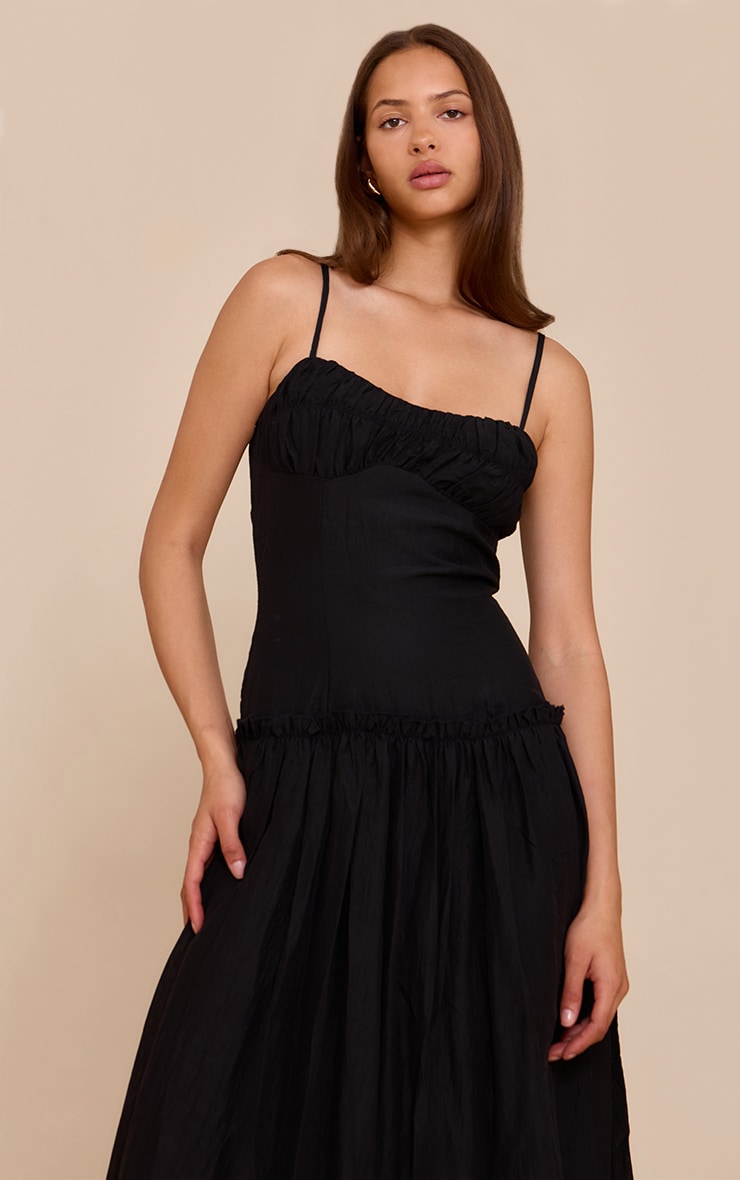Black Ruched Bust Drop Waist Maxi Dress image 4