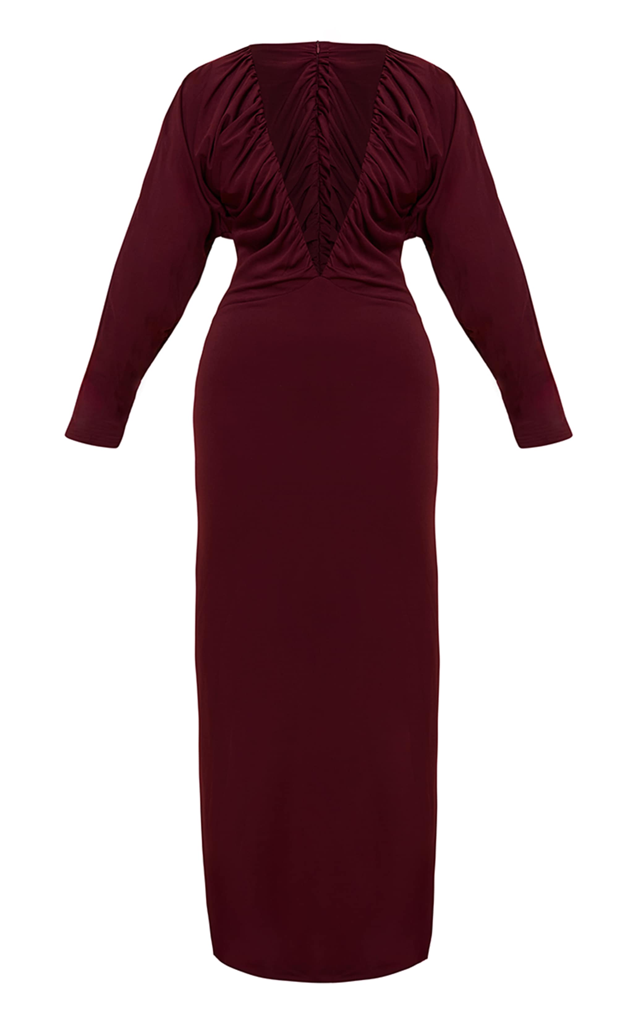 PLT Label Mulberry Slinky Ruched Plunge Batwing Maxi Dress image 5