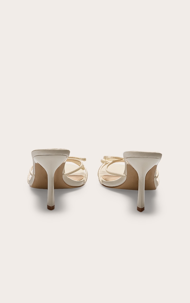 Ivory Satin Round Toe Bow Detail Mid Stiletto Heeled Mules image 3