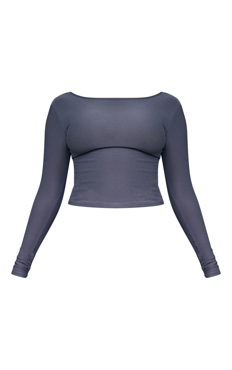 Charcoal Soft Touch Long Sleeve Longline Top image 2