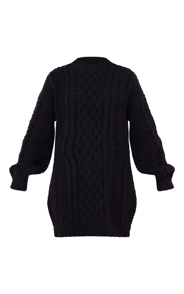 Black Chunky Cable Knit Jumper Dress image 5