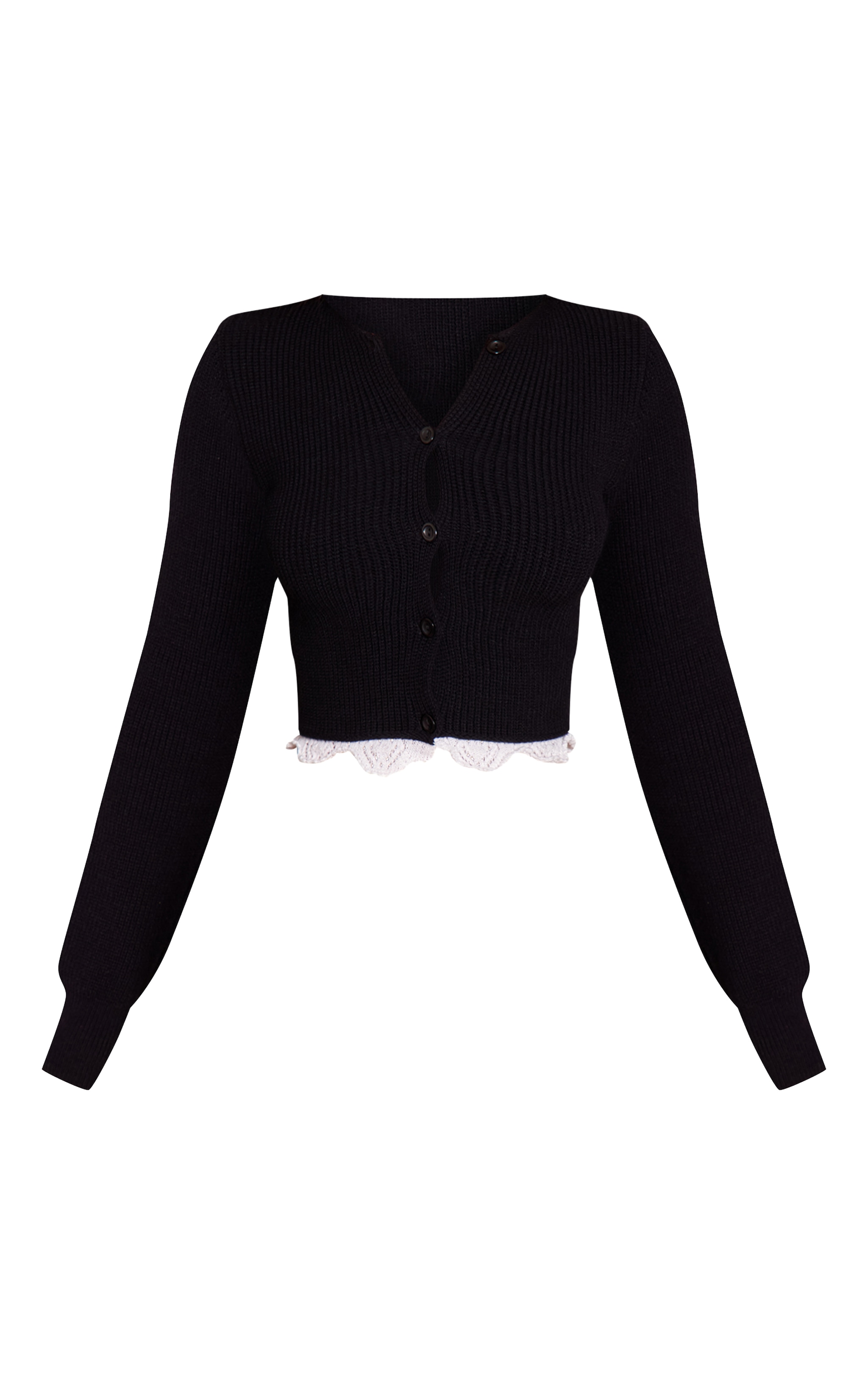 Petite Cardigan en maille tricot noire à boutons et bordure contrastée image 5