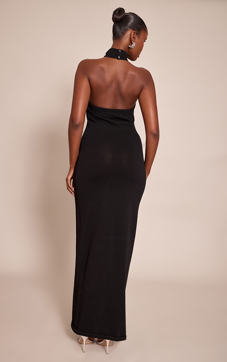 Black Trim Halter Neck Knitted Maxi Dress image 2