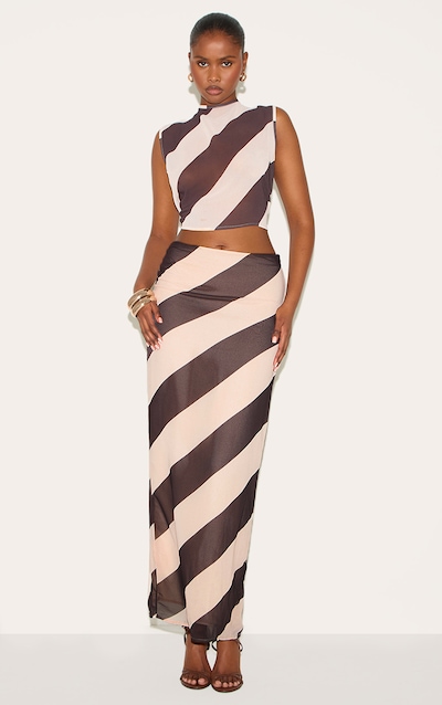 Cream Sheer Stripe Chiffon Maxi Skirt