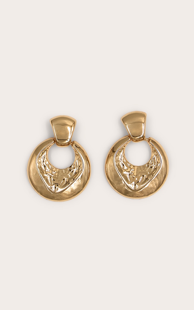 Gold Hammered Door Knocker Earrings image 2