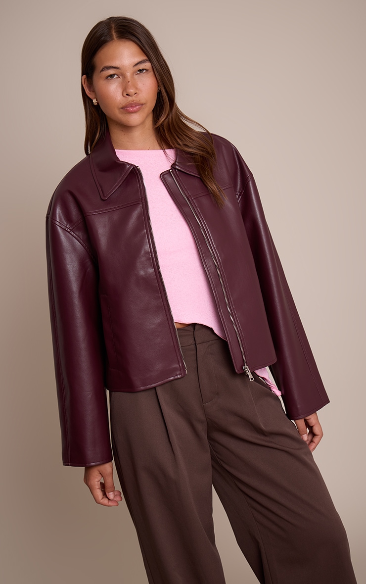 Burgundy Zip Through Pu Jacket