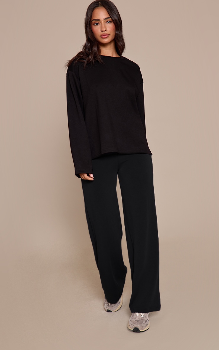 Petite Black Modal Oversized Long Sleeved T-shirt image 3