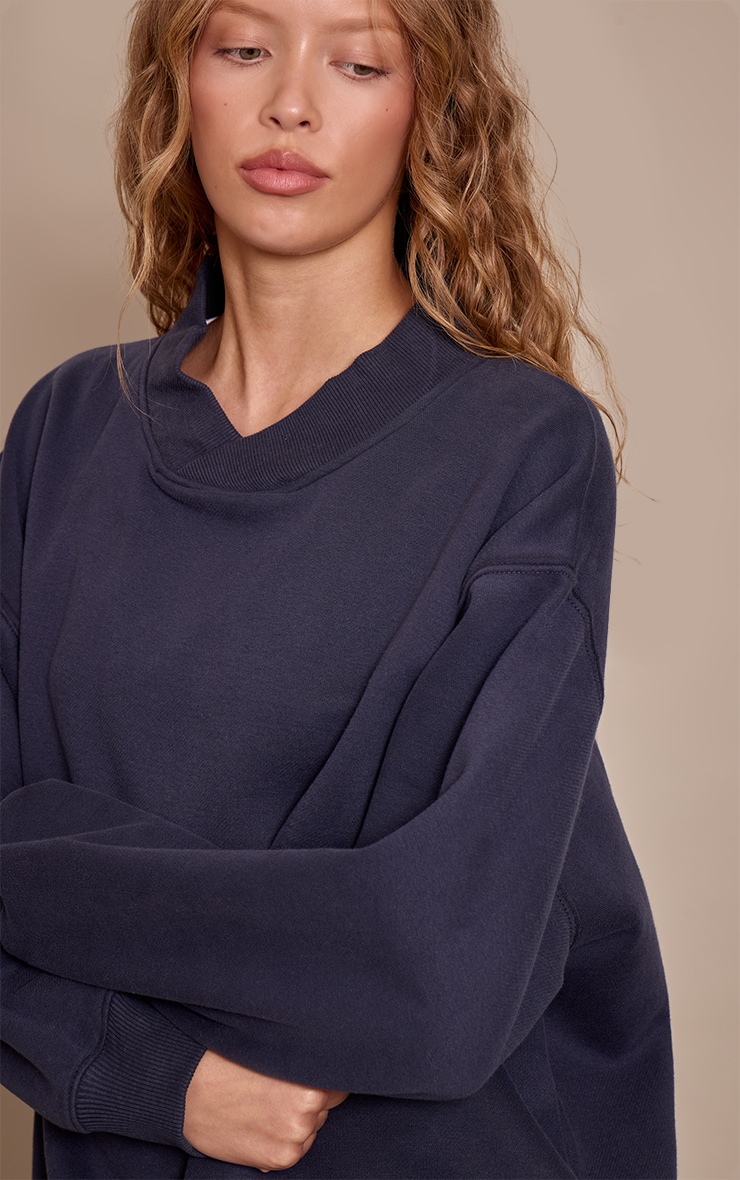 Navy Cotton Fleece Crossfront Sweatshirt image 4