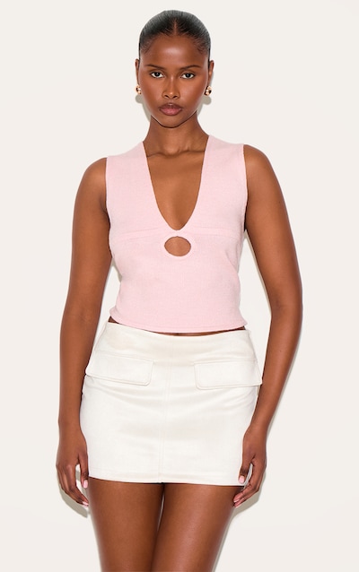 Dusty Pink Soft Knit Plunge Detail Crop Top