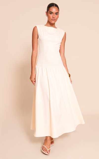 Cream Woven Boat Neck Dropped Waist Maxi Dress