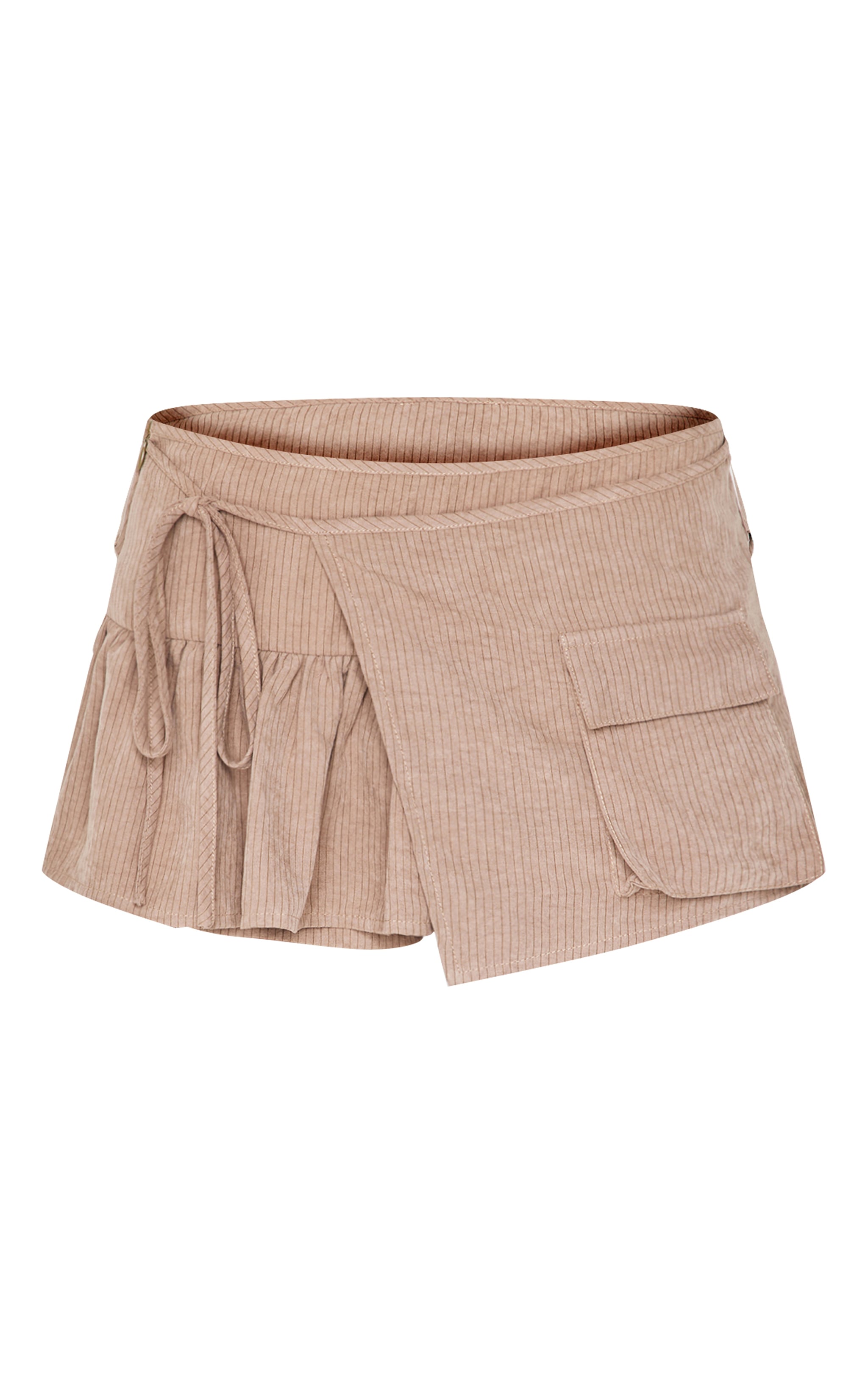 Taupe Peach Skin Pinstripe Detail Woven Frill Cargo Detail Skort image 6
