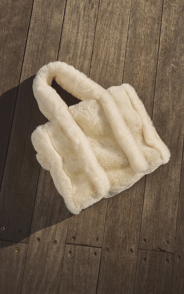 Cream Soft Faux Fur Tote Bag image 3