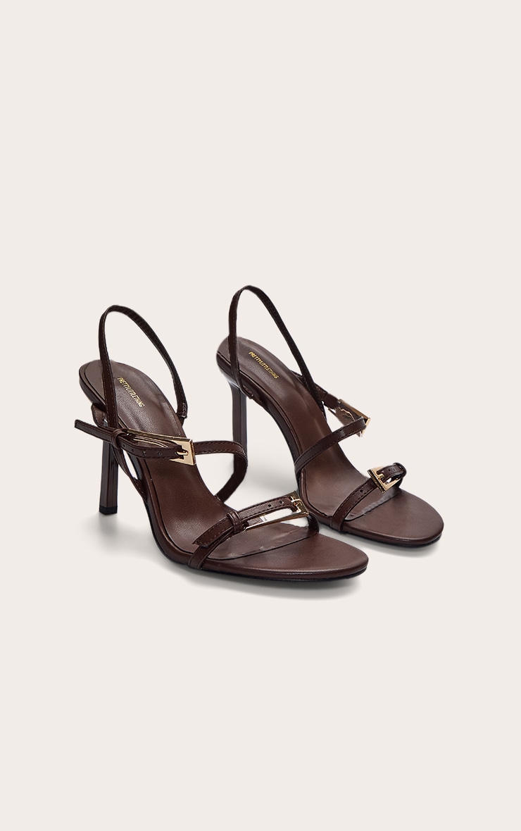 Sandales rondes à talon chocolat à brides asymétriques et boucles image 3
