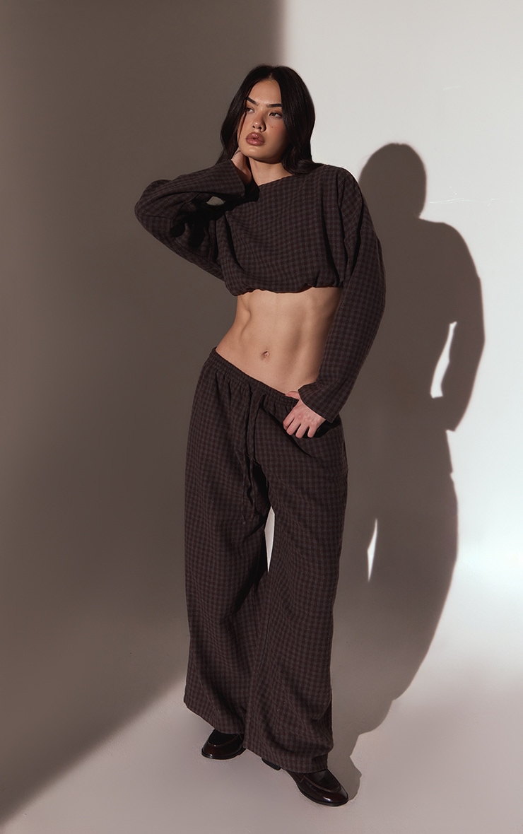 Brown Brushed Check Elasticated Pants
