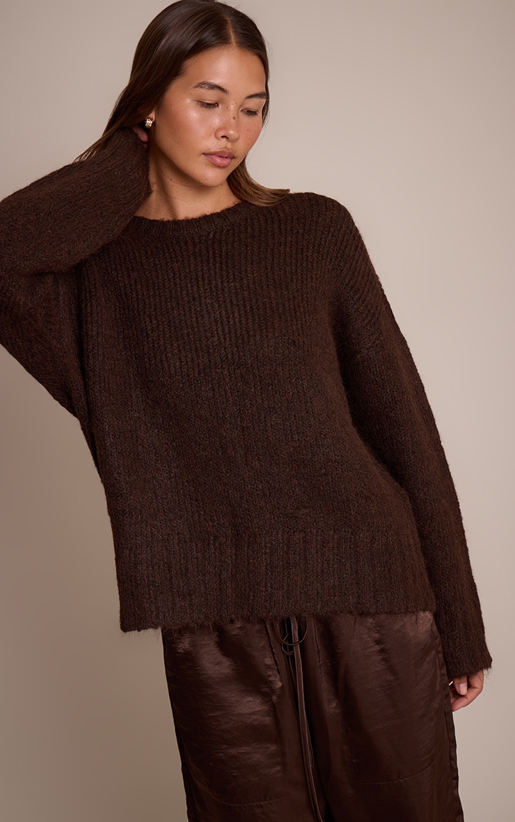 Chocolate Rib Detail Oversized Sweater image 1