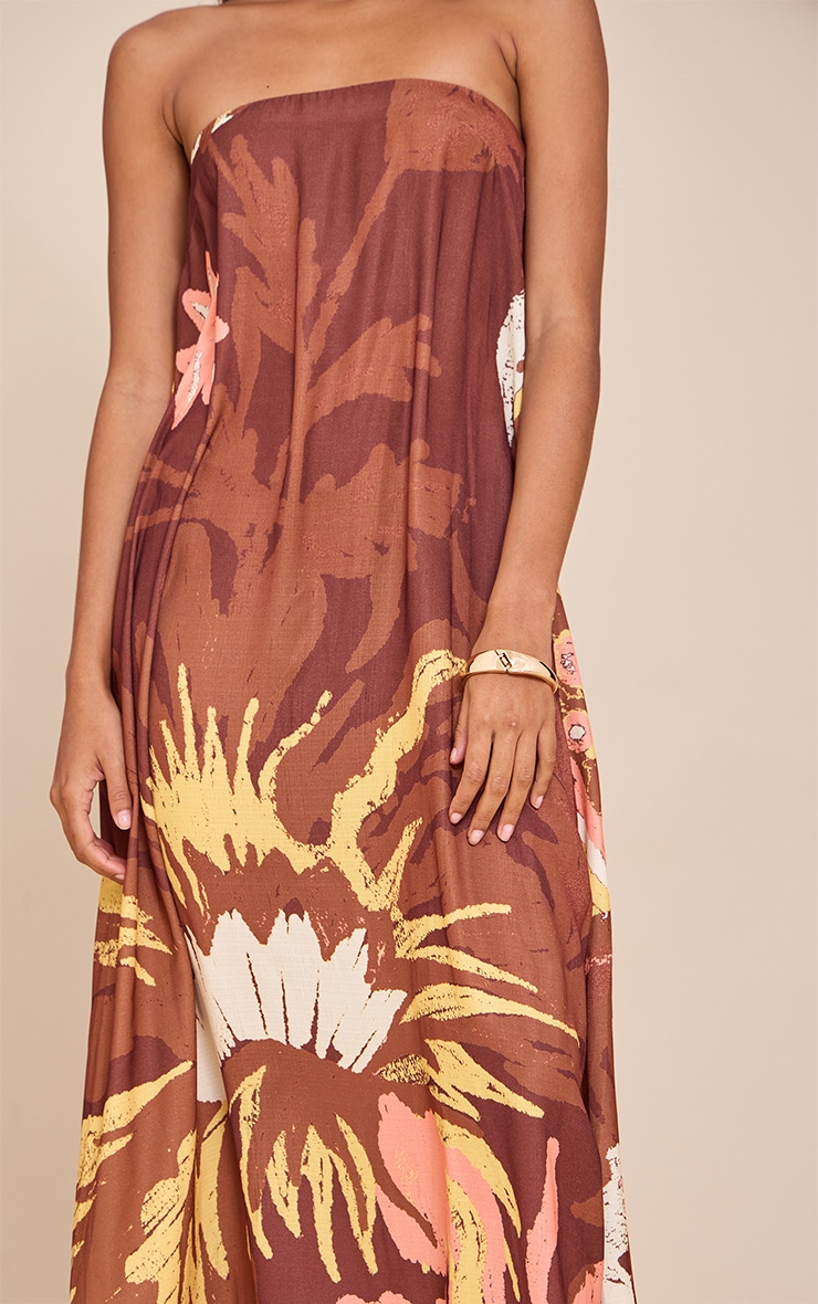 Brown Printed Oversized Bandeau Shift Maxi Dress image 4