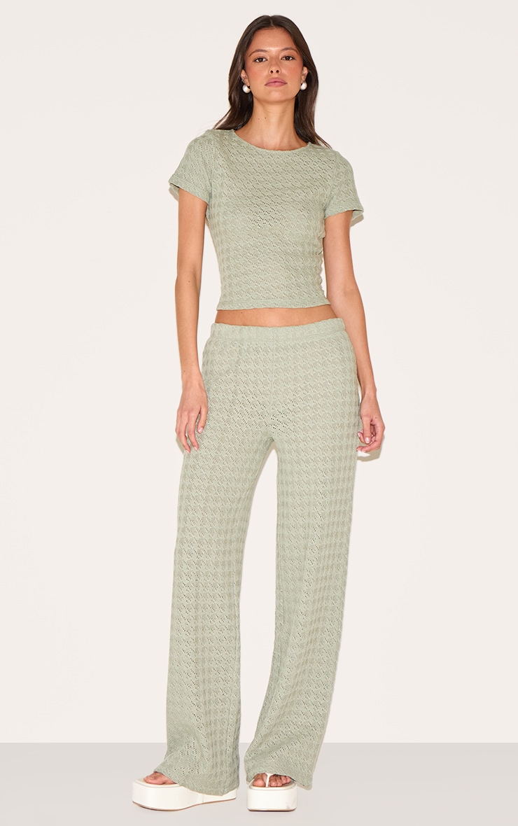 Sage Green Textured T Shirt image 3