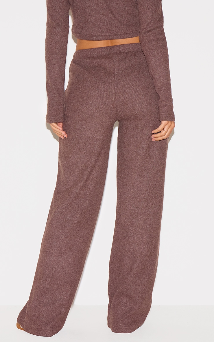 Chocolate Brushed Rib Wide Leg Pants image 3