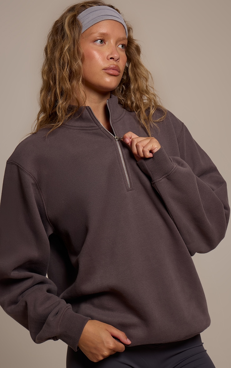 Charcoal Cotton Fleece Quarter Zip Sweatshirt image 4