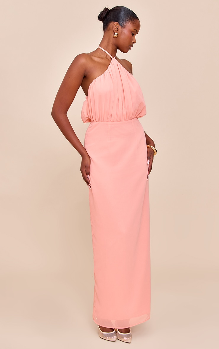 Peach Chiffon Halter Neck Maxi Dress image 3