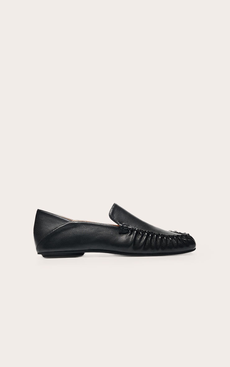 Black PU Ruched Trim Boat Loafer image 2