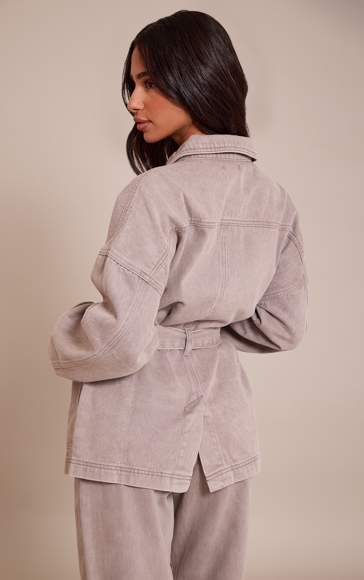 Petite Mushroom Tie Waist Utility Denim Jacket image 2