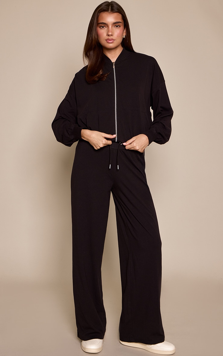 Black Casual Zip Through Bomber image 3