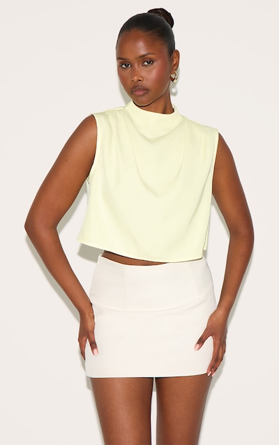 Top tissé jaune citron plissé à épaules carrées