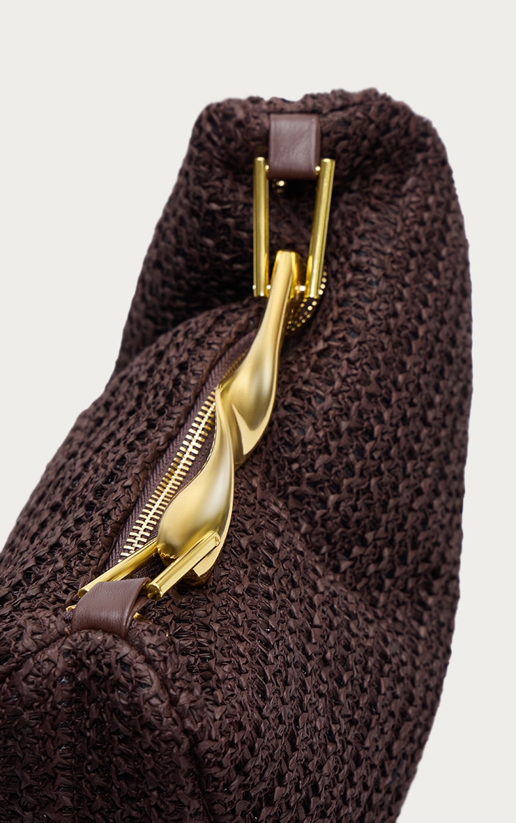 Chocolate Raffia Weave Abstract Handle Handbag image 3