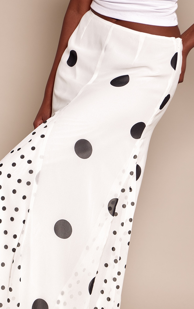 Cream Polka Dot Contrast Print Chiffon Maxi Skirt image 4