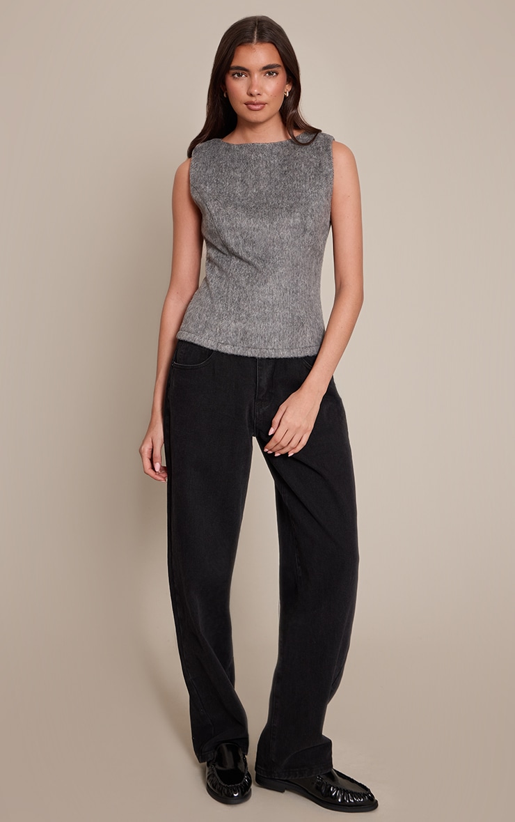 Charcoal Brushed Wool Fitted Boatneck Top image 3