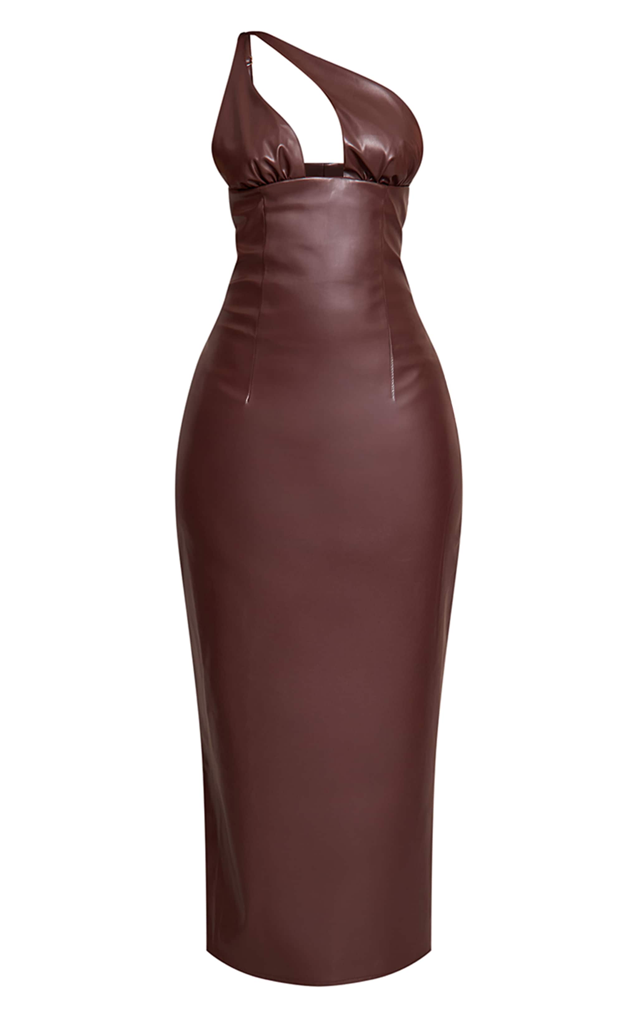Petite Chocolate Strappy Faux Leather Maxi Dress image 5