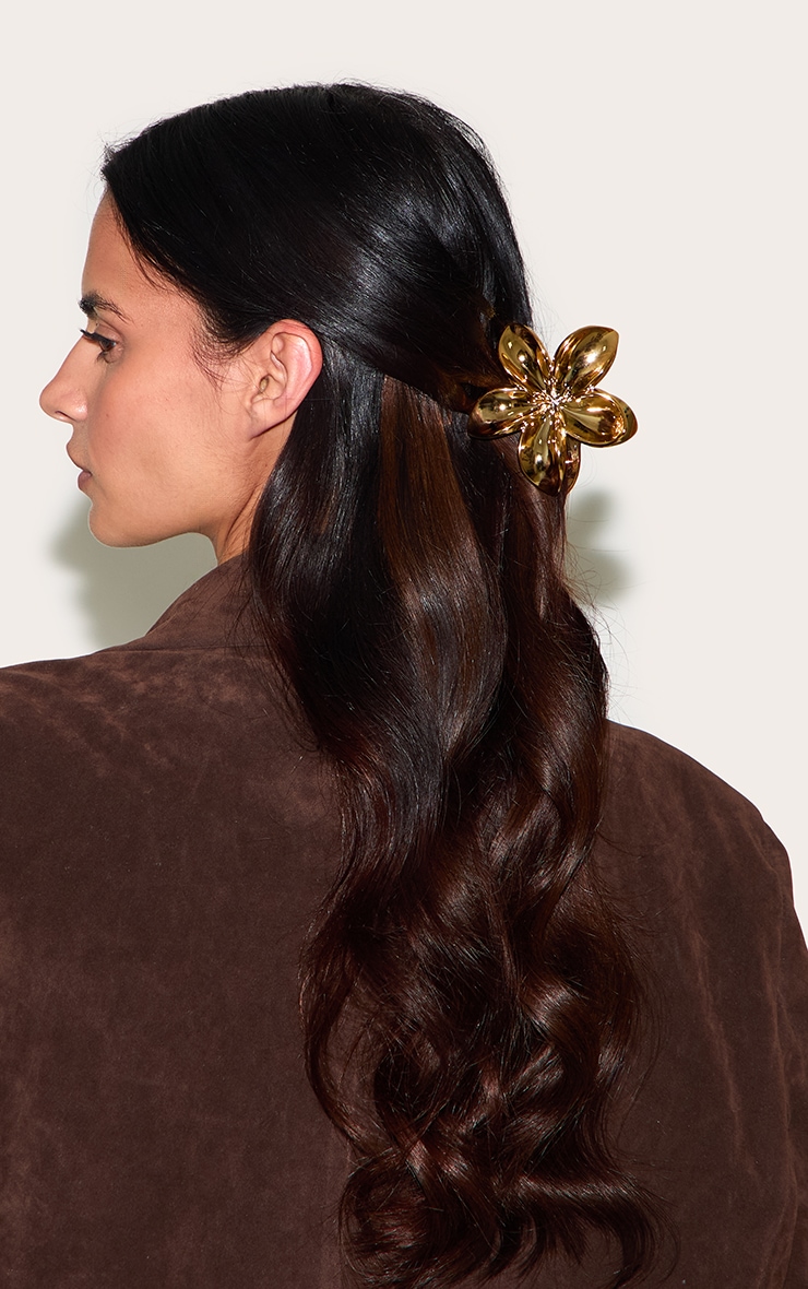 Pince à cheveux dorée métallique en forme de fleur image 3