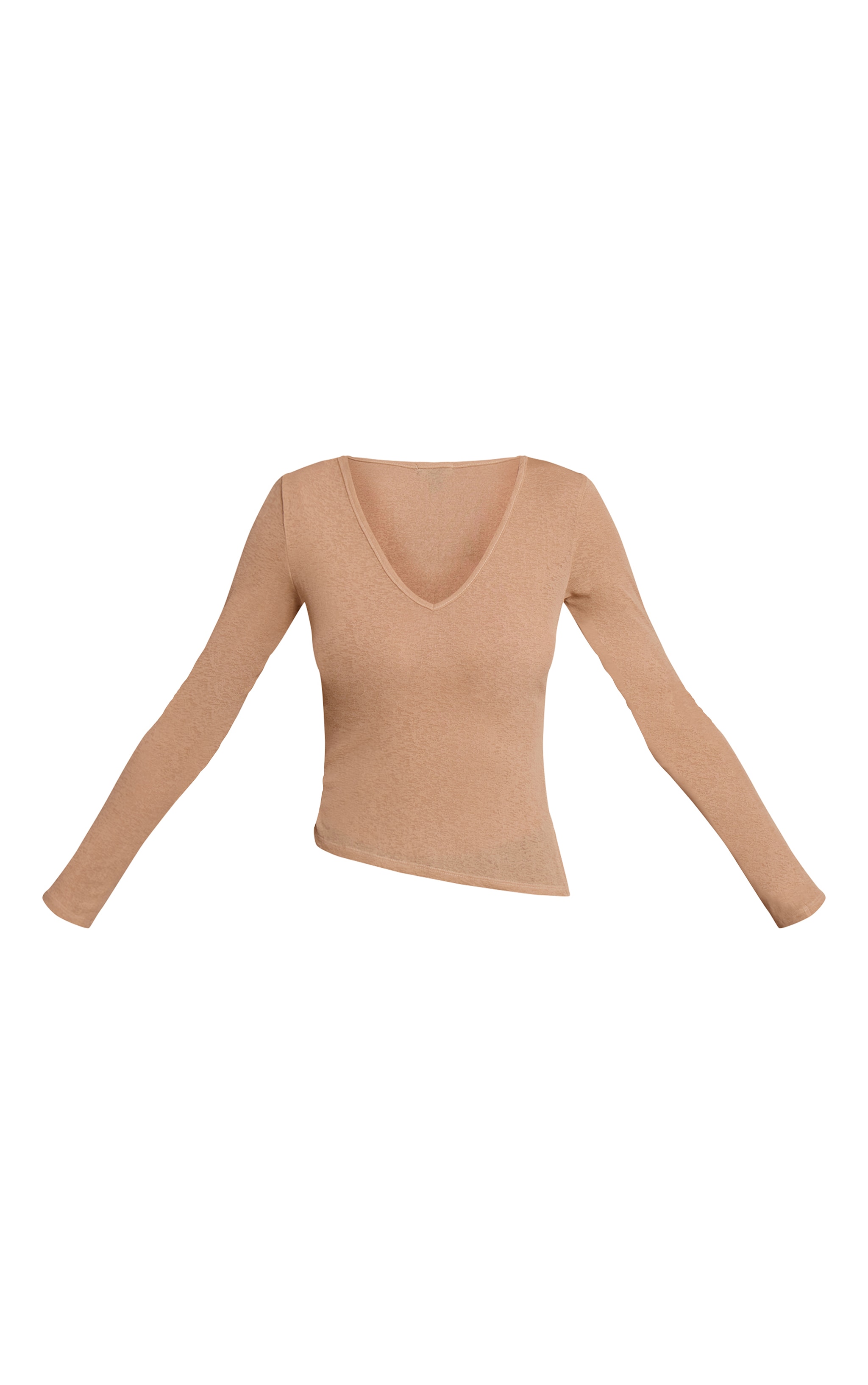 Tan Burnout Mesh V Neck Long Sleeve Top image 5