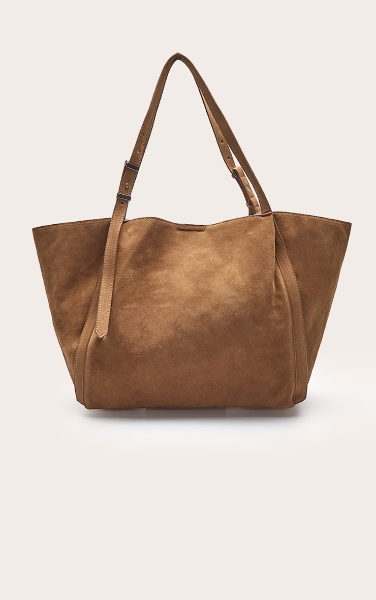 Tan Faux Suede Adjustable Strap Tote Bag image 2