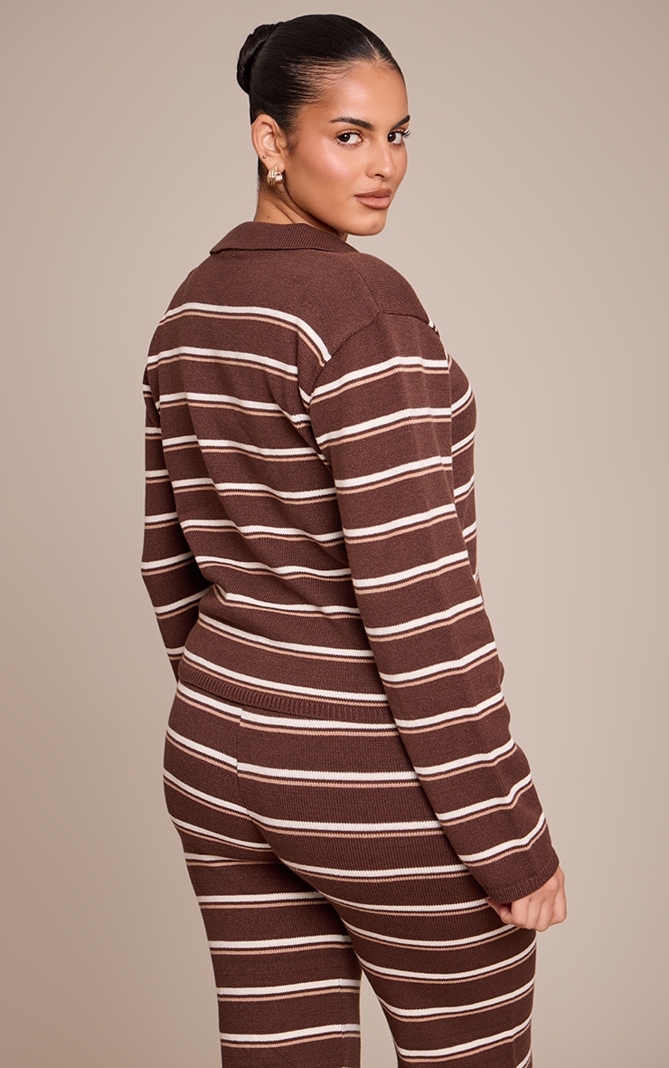 Plus Chocolate Striped Compact Knit Jumper image 2