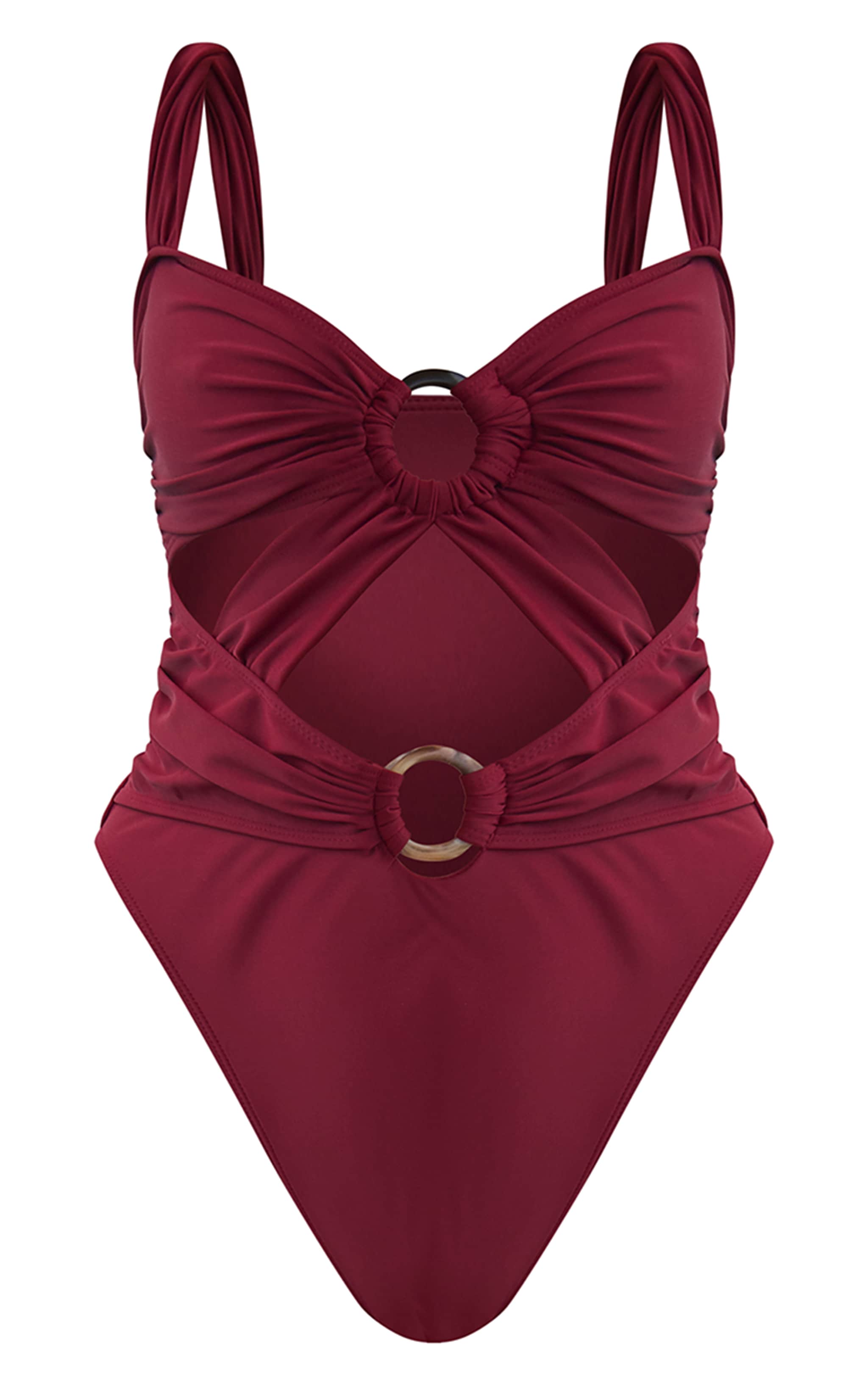 Burgundy O Ring Ruched Cut Out Swimsuit image 5